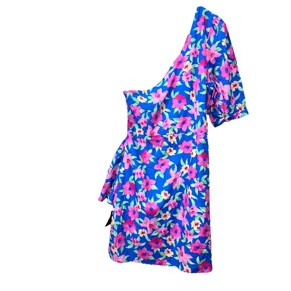 NWT Lulus Thoroughly Sweet Pink Blue Floral‎ One-Shoulder Mini Dress Size MEDIUM - Picture 6 of 10